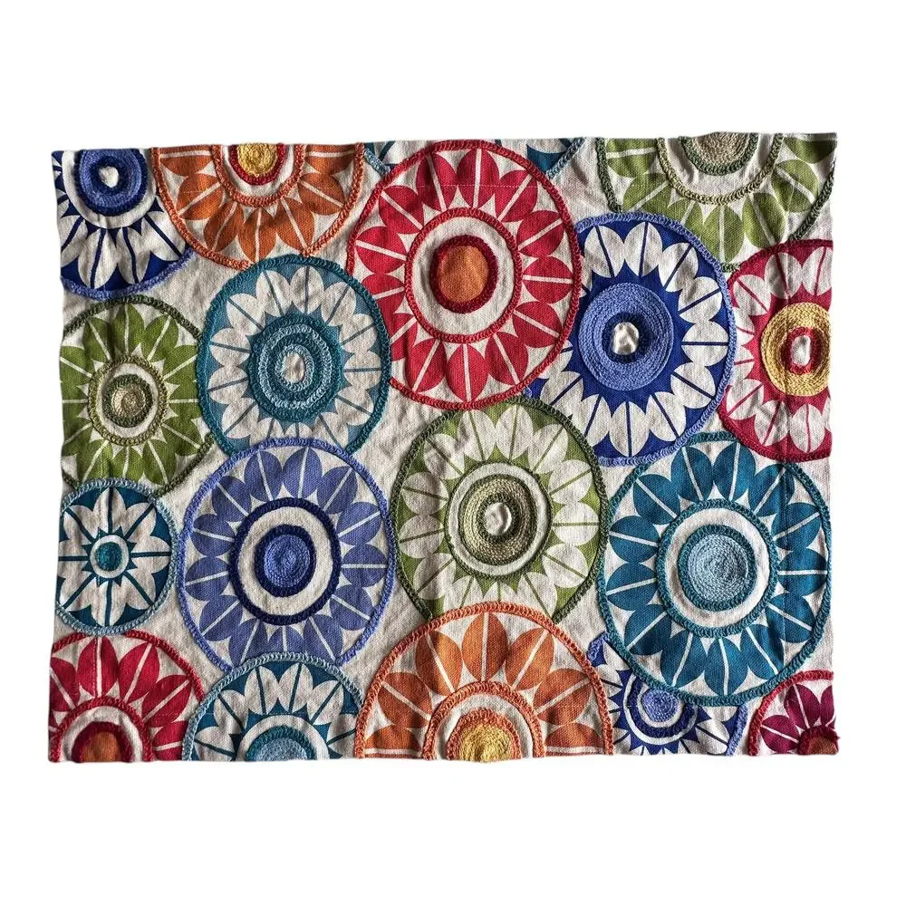 Crate & Barrel LOT OF 2 Jennie Placemats Embroidered Flowerworks Colorful Floral